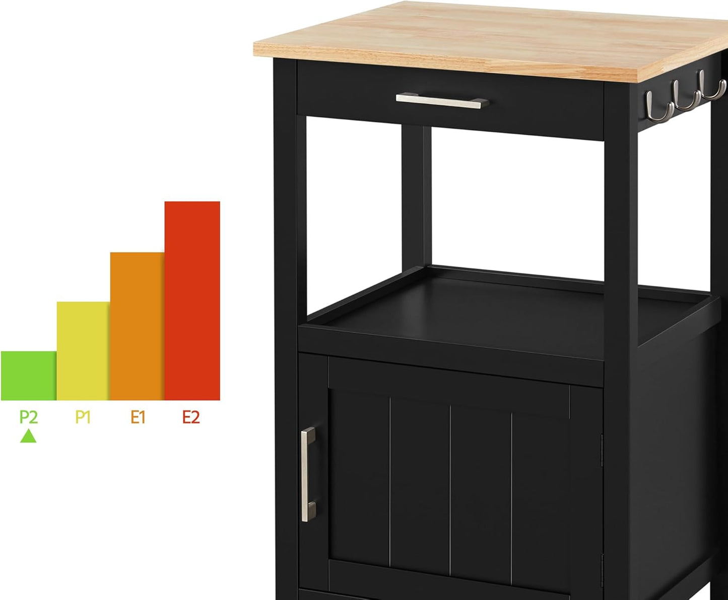Yaheetech Kitchen Island Cart with Storage, Rolling Kitchen Island on Wheels with 6 Side Hooks, Wood Top Microwave Cart with Drawer for Dining Room, Black