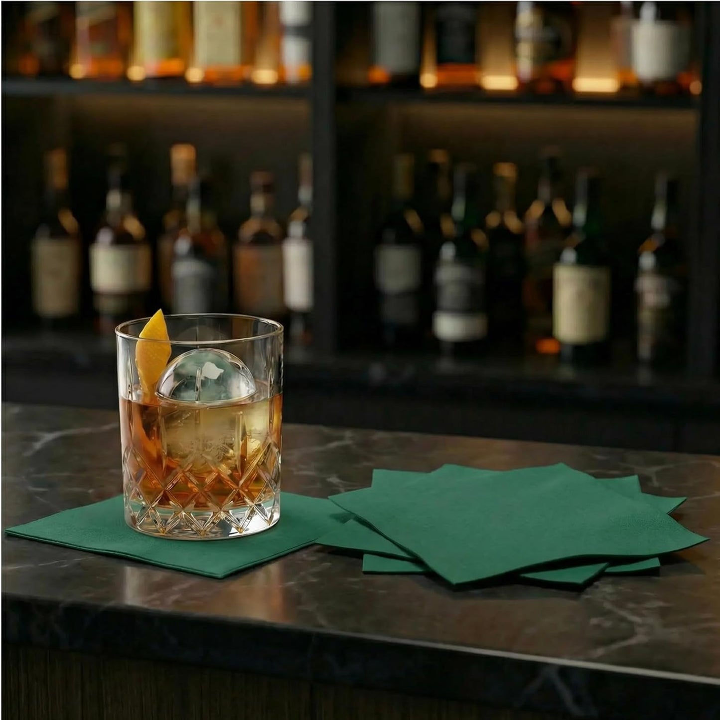 Paper Cocktail Napkins - Linen-Like Disposable Beverage Bar Napkins 4.75" X 4.75" - Bulk Square Napkins - Ideal for Party or Wedding (Green -100 Count)