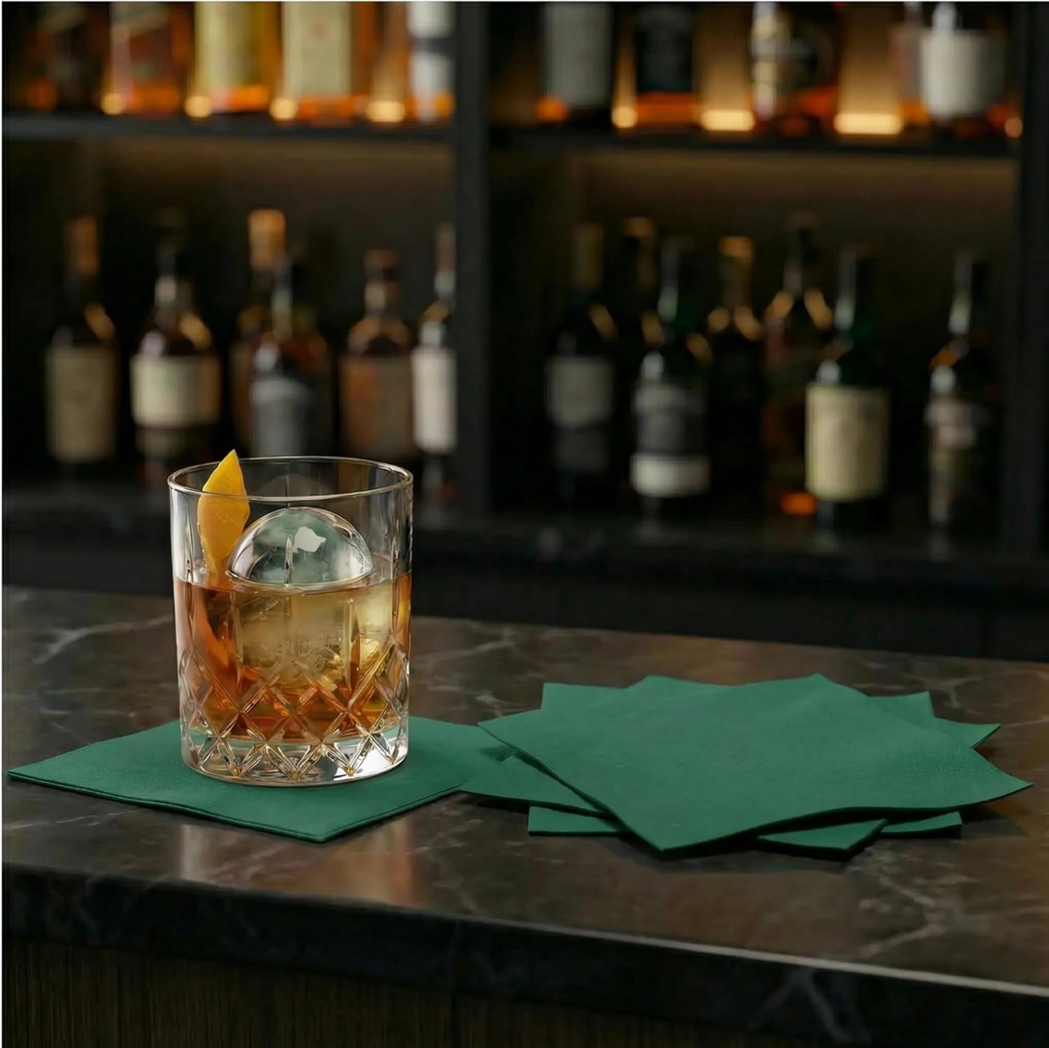 Paper Cocktail Napkins - Linen-Like Disposable Beverage Bar Napkins 4.75" X 4.75" - Bulk Square Napkins - Ideal for Party or Wedding (Green -100 Count)