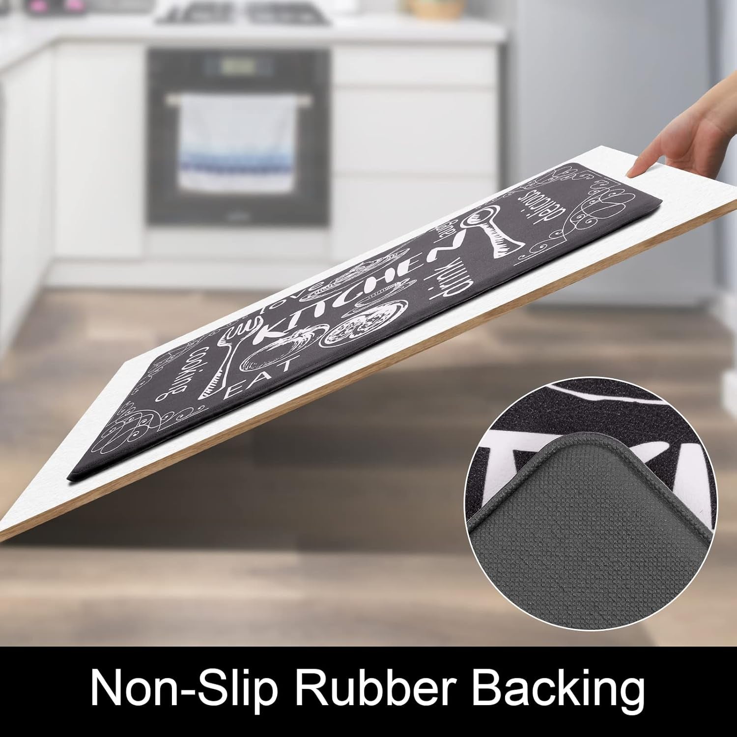 Kitchen Rugs Set of 2, Cushioned anti Fatigue Kitchen Mats for Floor, Non Slip Waterproof Comfort Standing Desk Mat Carpet for Sink, Stove, Laundry Room, Black
