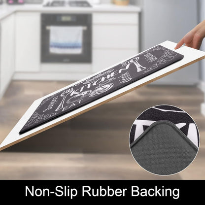Kitchen Rugs Set of 2, Cushioned anti Fatigue Kitchen Mats for Floor, Non Slip Waterproof Comfort Standing Desk Mat Carpet for Sink, Stove, Laundry Room, Black