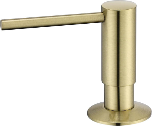 Brushed Gold Sink Soap Dispenser, Solid Brass Pump Head Liquid Lotion Countertop Kitchen Bathroom Soap Dispenser with 17 OZ PET Large Bottle