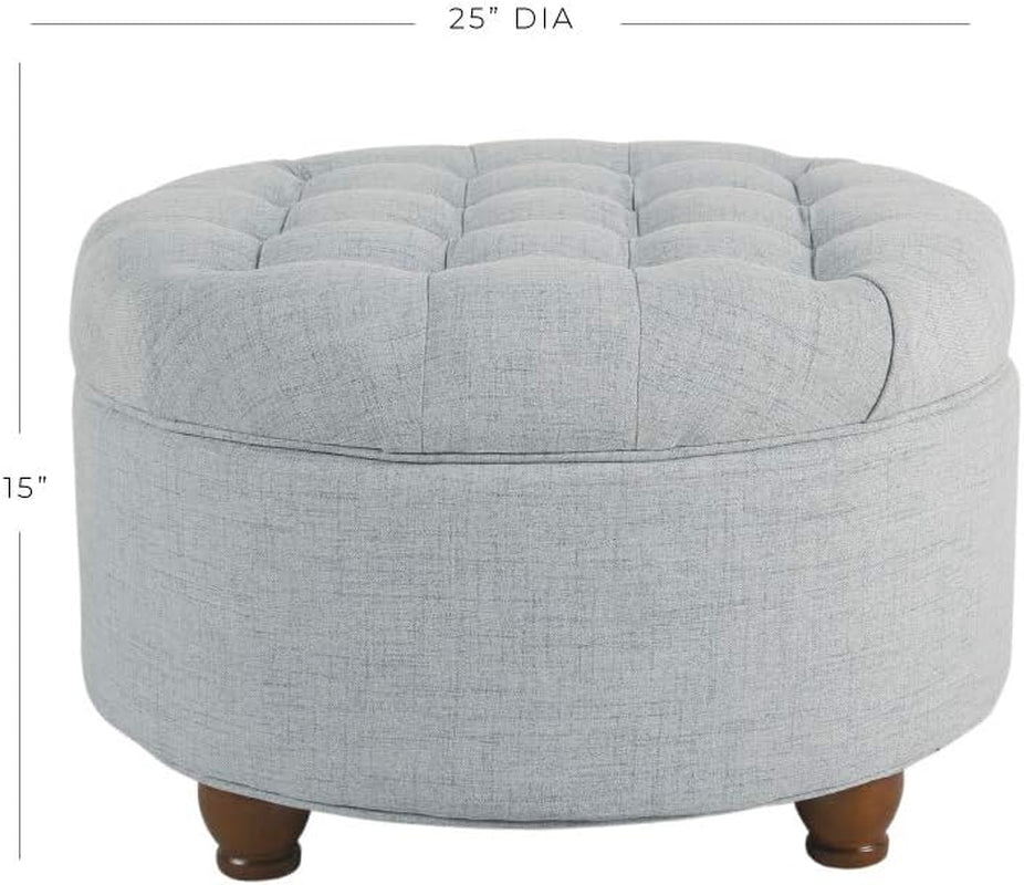 25" Button Tufted round Storage Ottoman - Light Blue