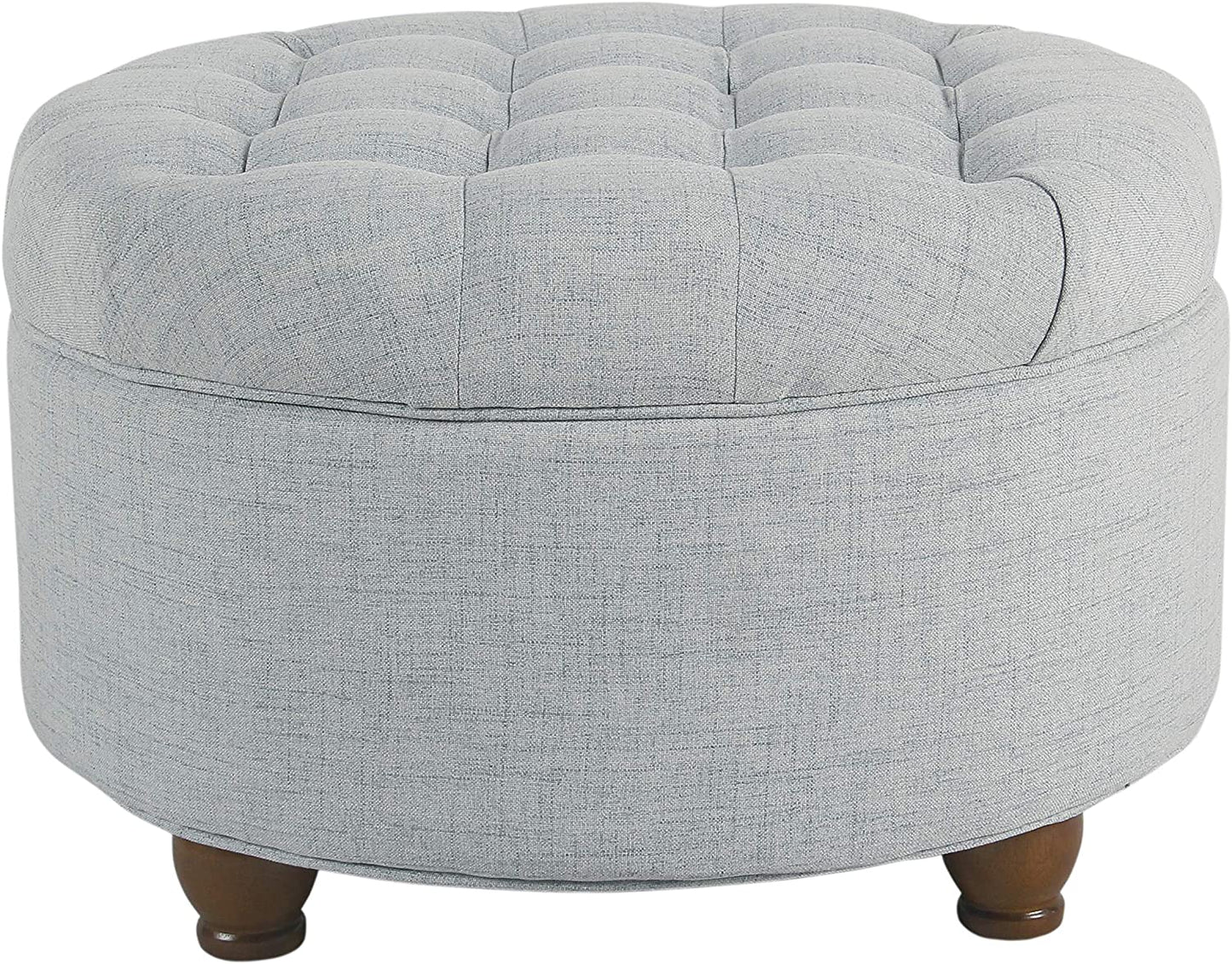 25" Button Tufted round Storage Ottoman - Light Blue