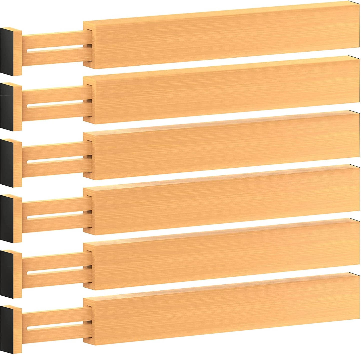 Bamboo Drawer Dividers 6 Pack - Adjustable 16-22 Inch Spring Loaded Deep Drawer Organizer Separators, 2.6 Inch High Non Slip Bamboo Dividers for Kitchen, Dresser, Clothes, Utensils, Bathroom, Office