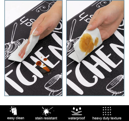 Kitchen Rugs Set of 2, Cushioned anti Fatigue Kitchen Mats for Floor, Non Slip Waterproof Comfort Standing Desk Mat Carpet for Sink, Stove, Laundry Room, Black