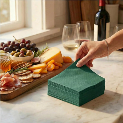 Paper Cocktail Napkins - Linen-Like Disposable Beverage Bar Napkins 4.75" X 4.75" - Bulk Square Napkins - Ideal for Party or Wedding (Green -100 Count)