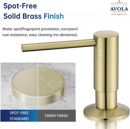 Brushed Gold Sink Soap Dispenser, Solid Brass Pump Head Liquid Lotion Countertop Kitchen Bathroom Soap Dispenser with 17 OZ PET Large Bottle